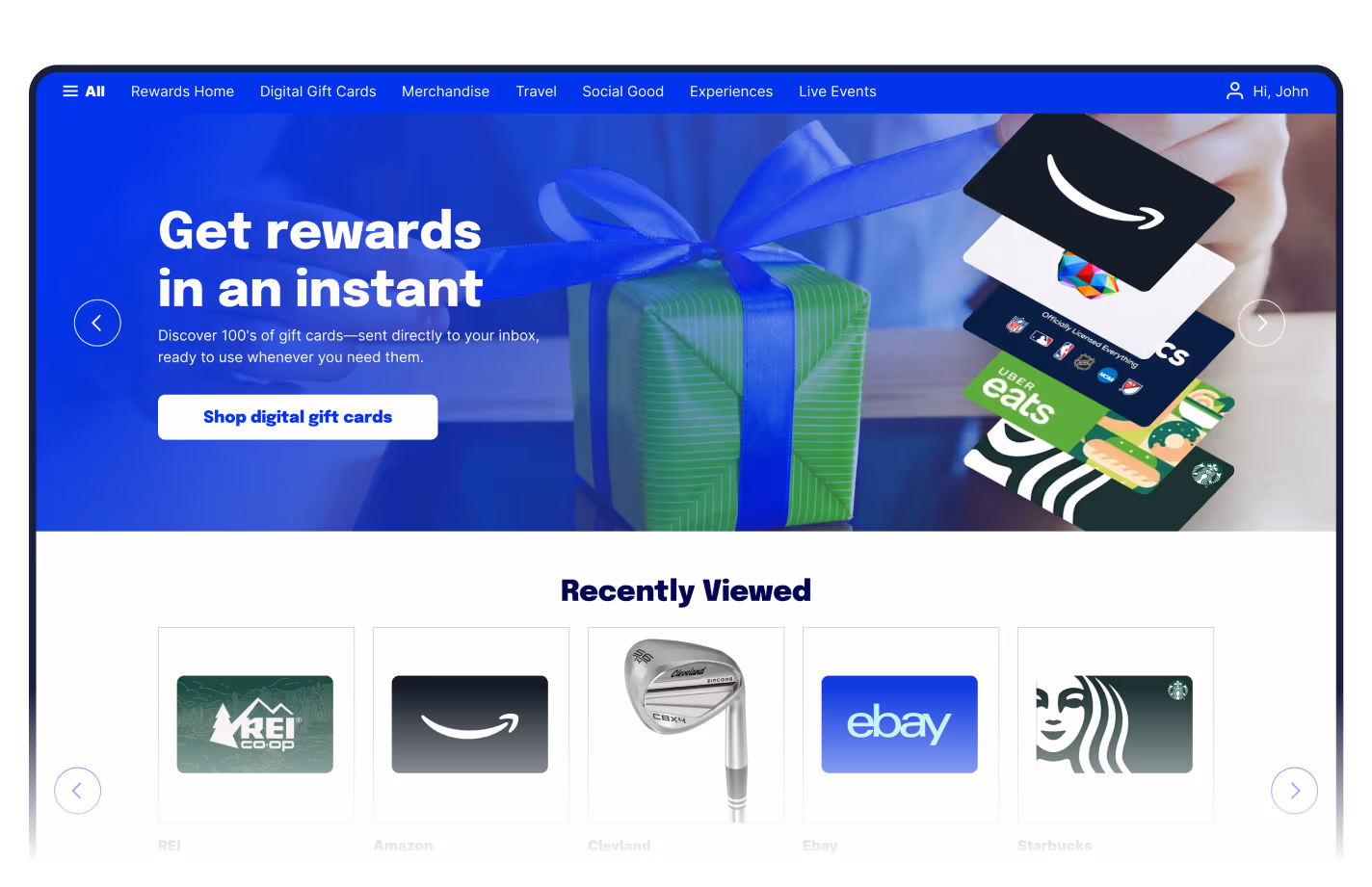 The Augeo Rewards catalog dashboard