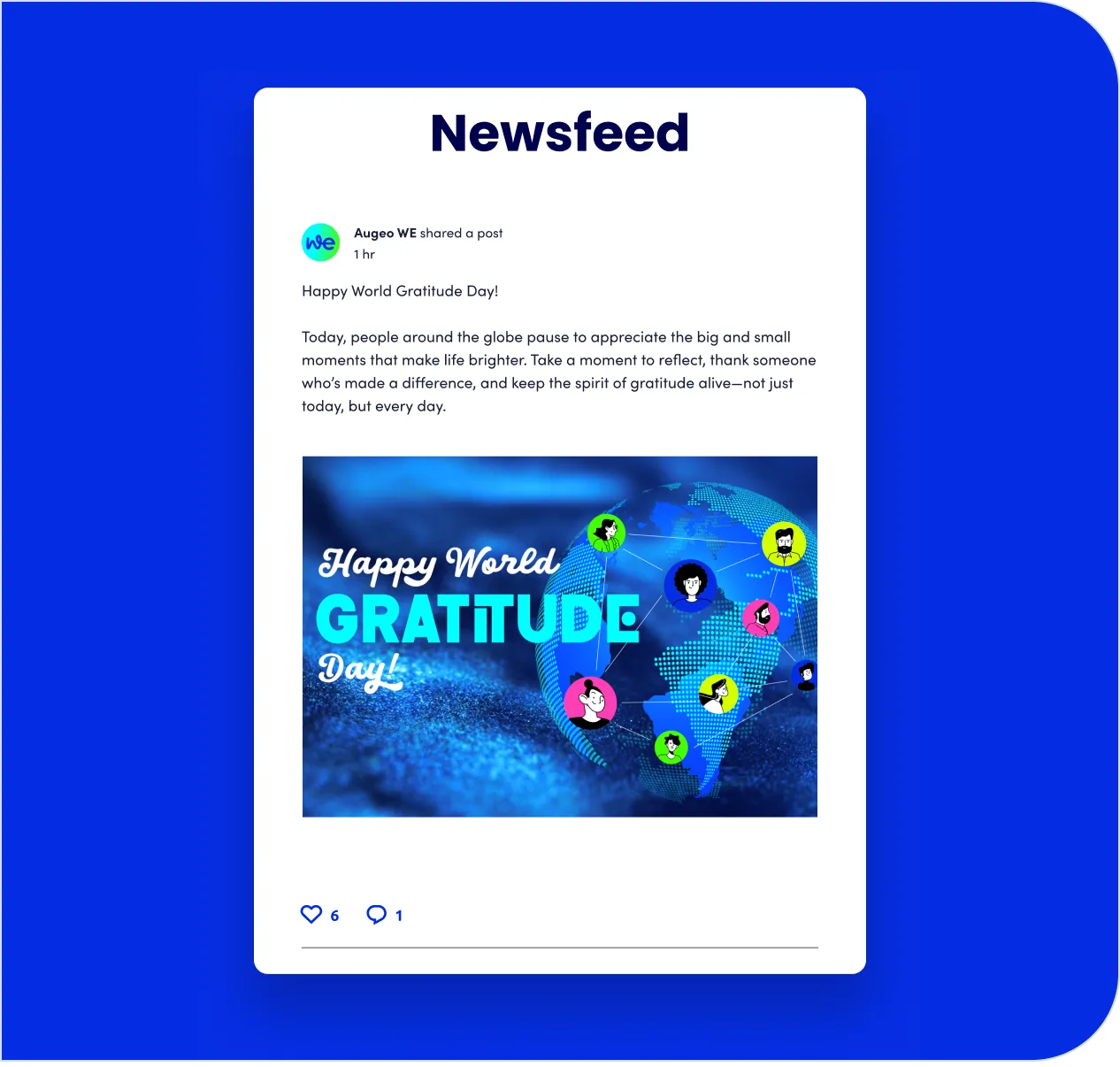 Company newsfeed sharing updates, stories and celebrations