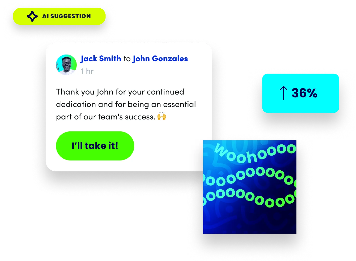 AI suggestion for employee recognition "Thank you for your continued dedication and for being an essential part of our team's success."